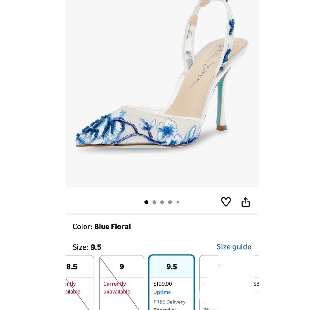 NEVER WORN Betsey Johnson White and Blue Floral Slingback Heels